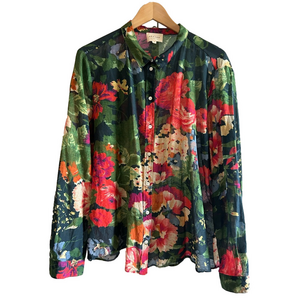 Sezane Pierro Silk and Cotton Button Down, Trianon Floral Print, Size 14